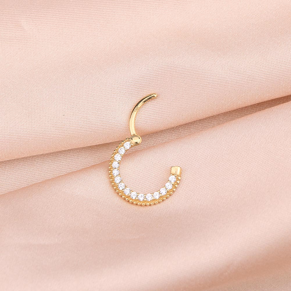 14K Gold Paved with CZ Segment Daith Earring