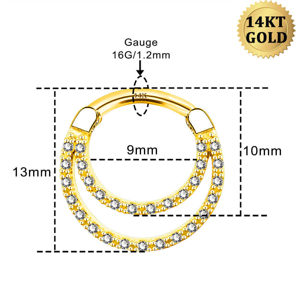 14K Gold CZ Double Hoop Segment Septum Ring