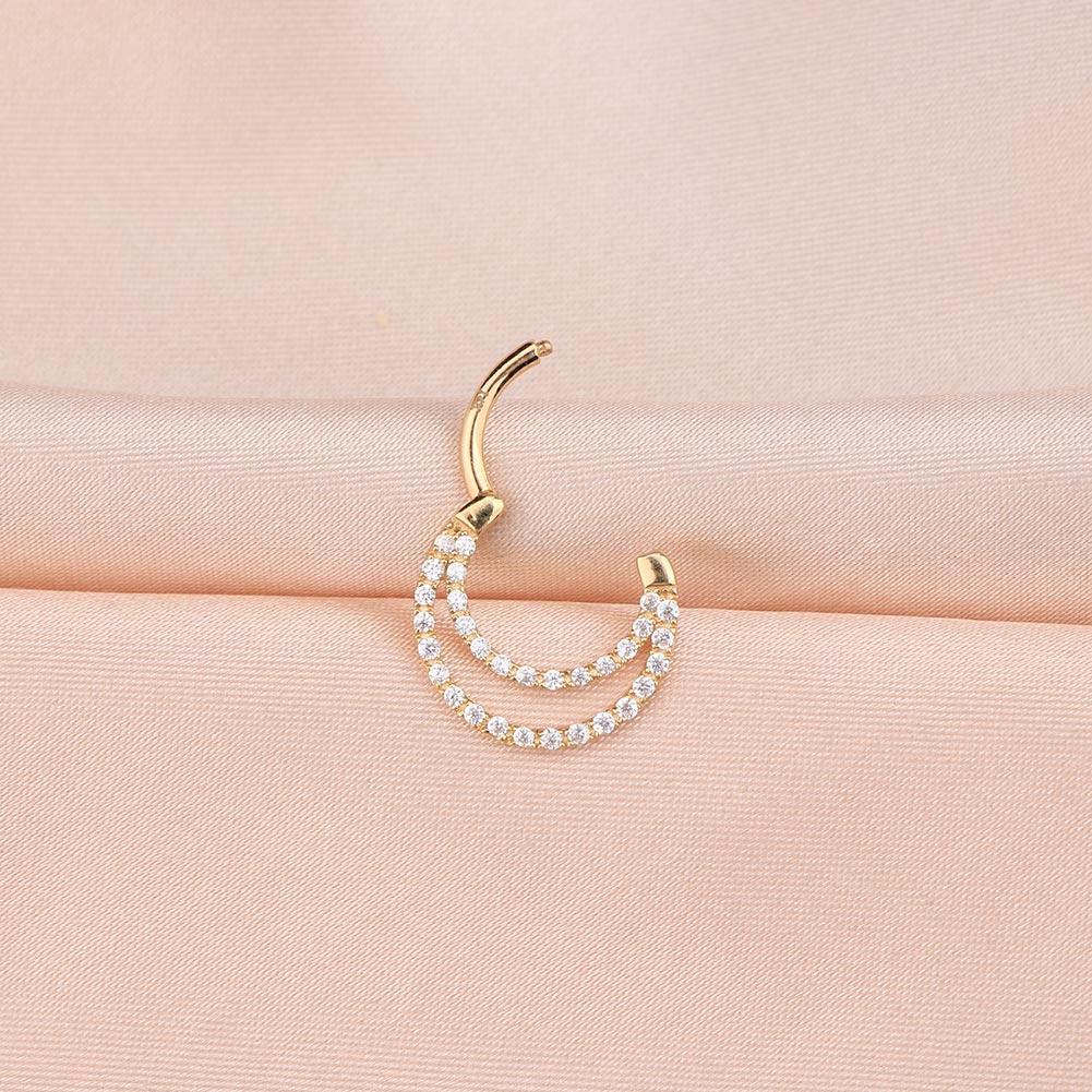 14K Gold CZ Double Hoop Segment Septum Ring