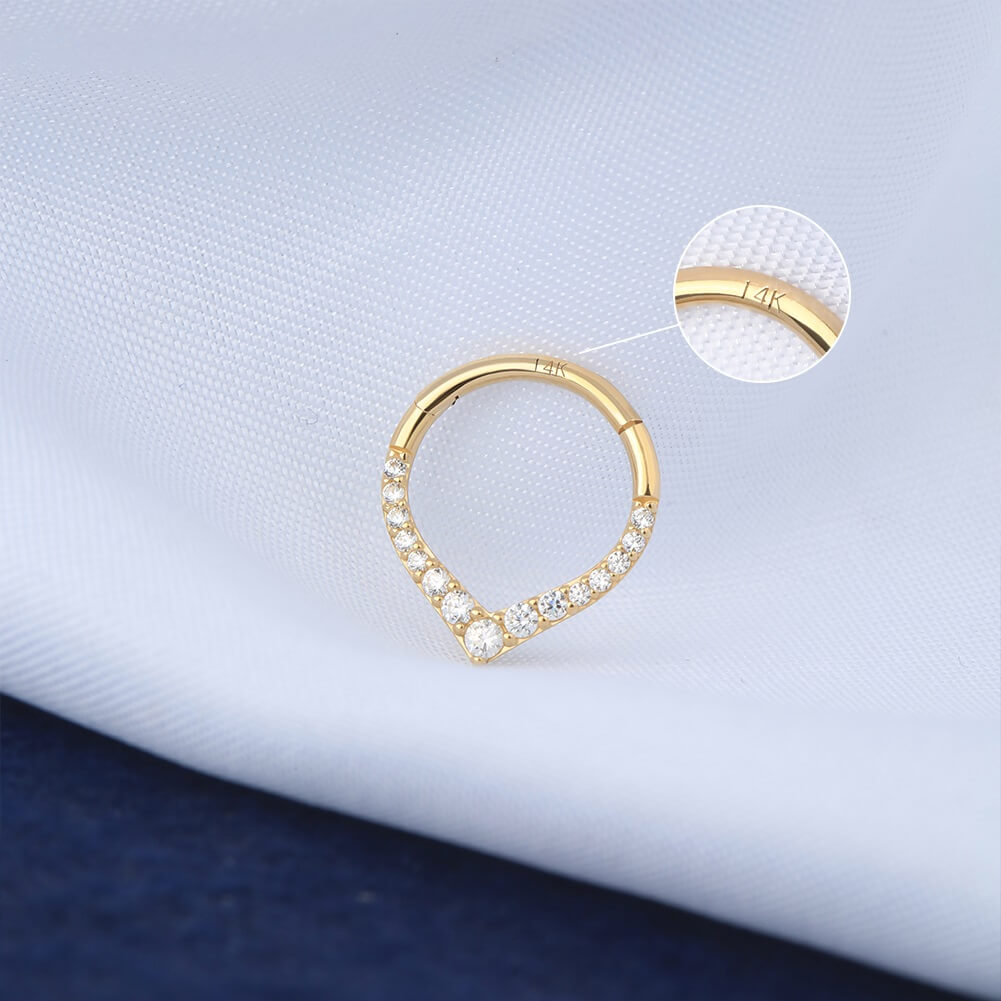 14K Gold CZ V-Shape Segment Septum Ring