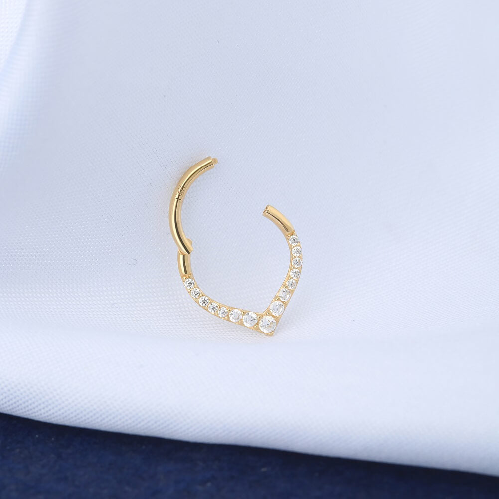 14K Gold CZ V-Shape Segment Septum Ring