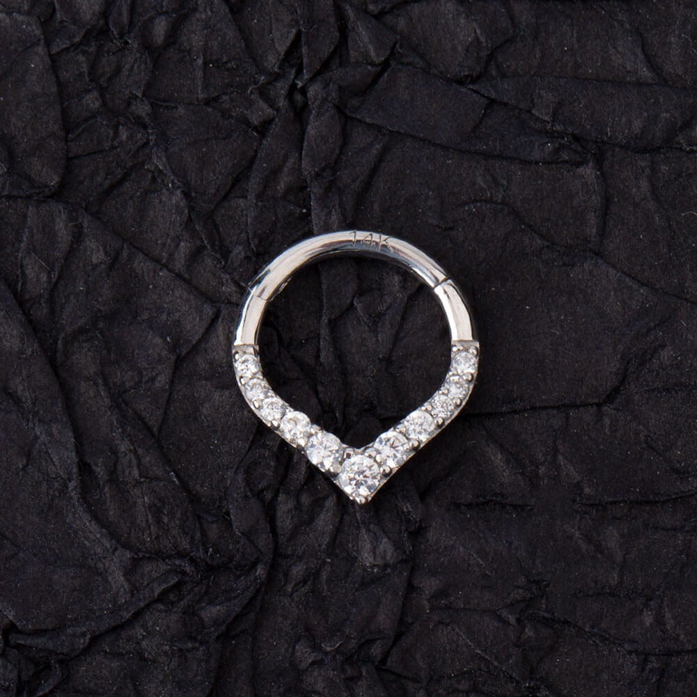 14K White Gold CZ V-Shape Segment Septum Ring