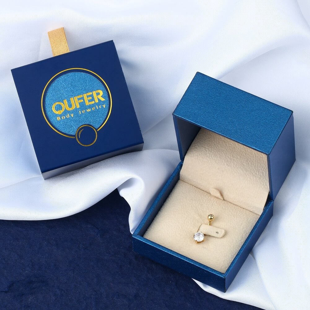 14K Gold Round CZ Belly Ring