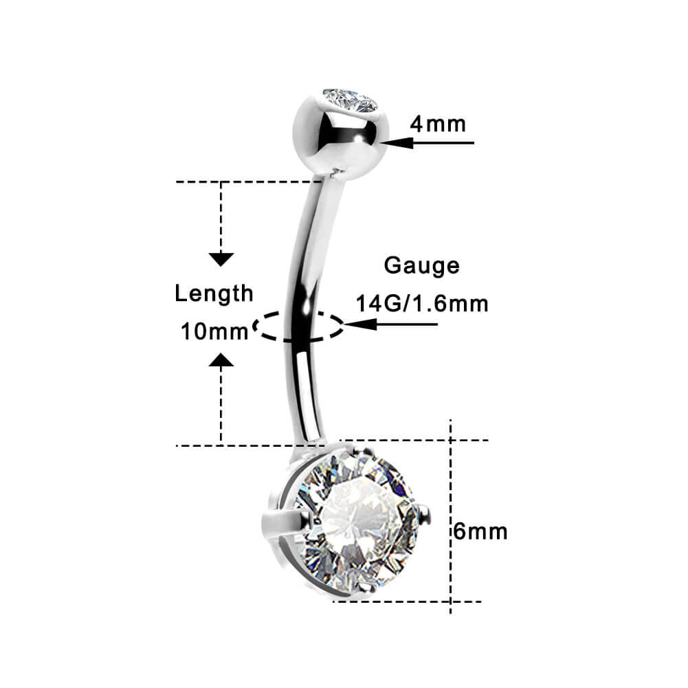 14K White Gold Round CZ Belly Ring