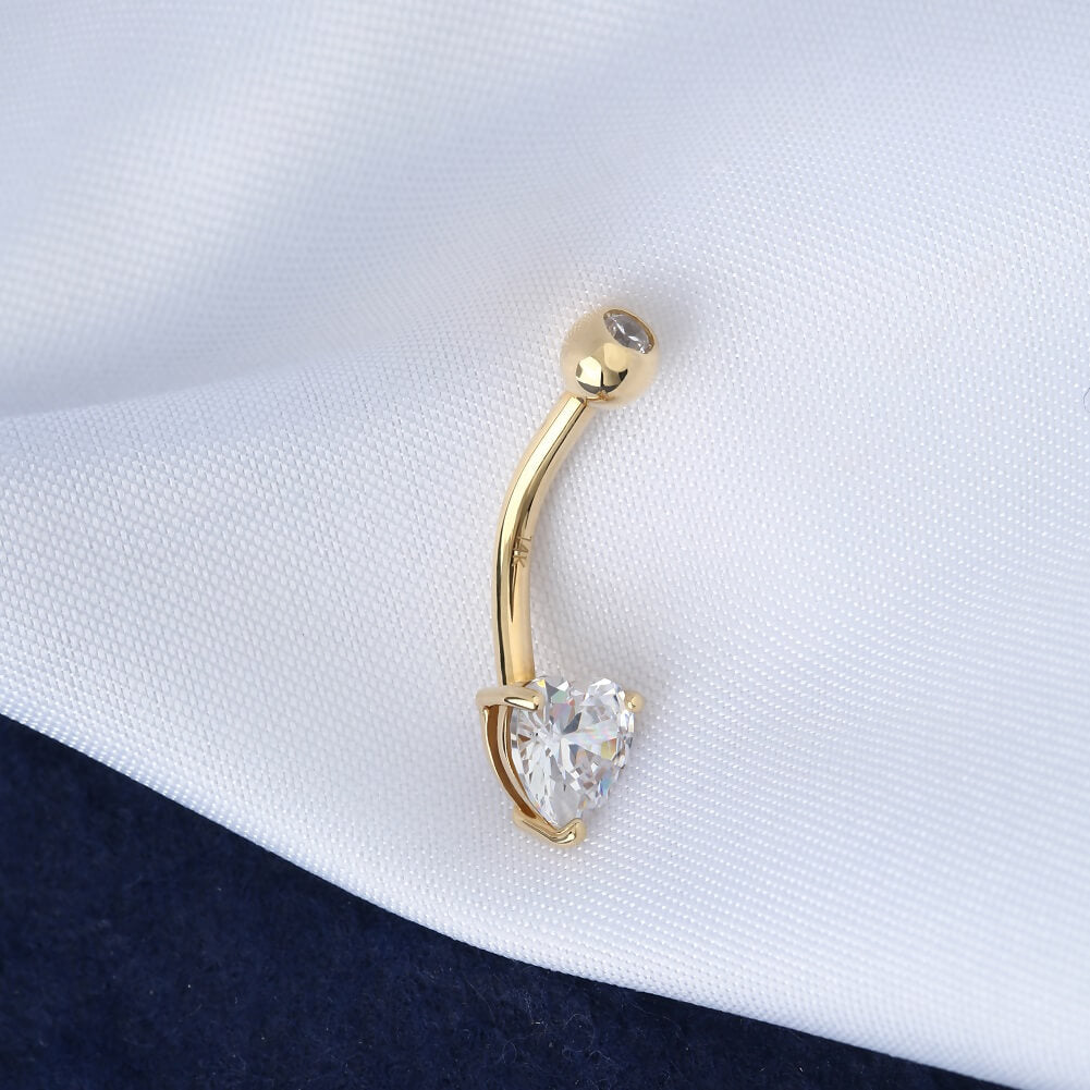 14K Gold Heart CZ Belly Ring