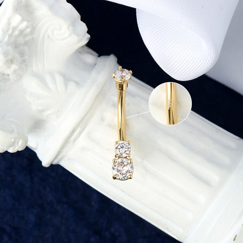 14K Gold Three Round CZ Belly Ring