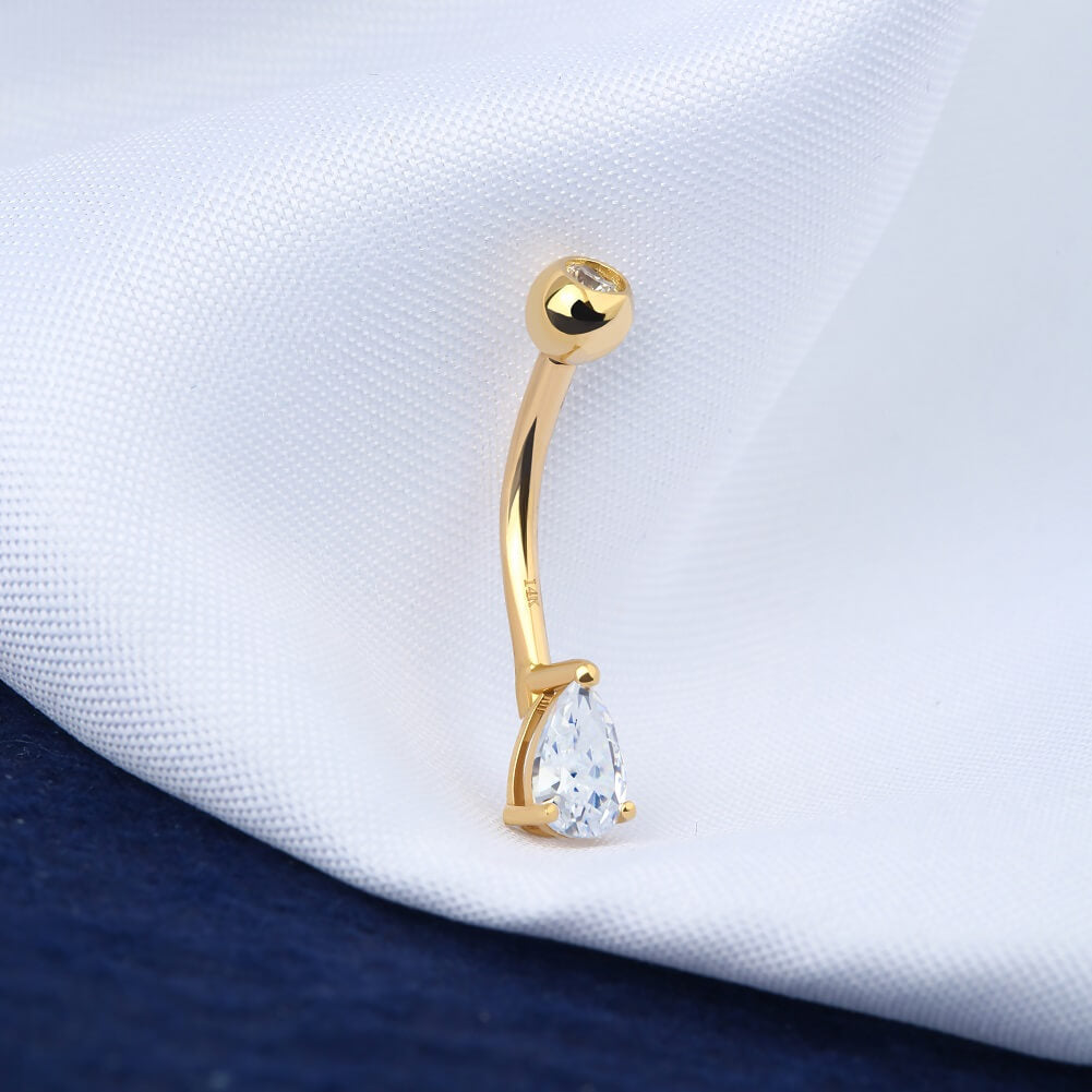 14K Gold Teardrop CZ Belly Ring