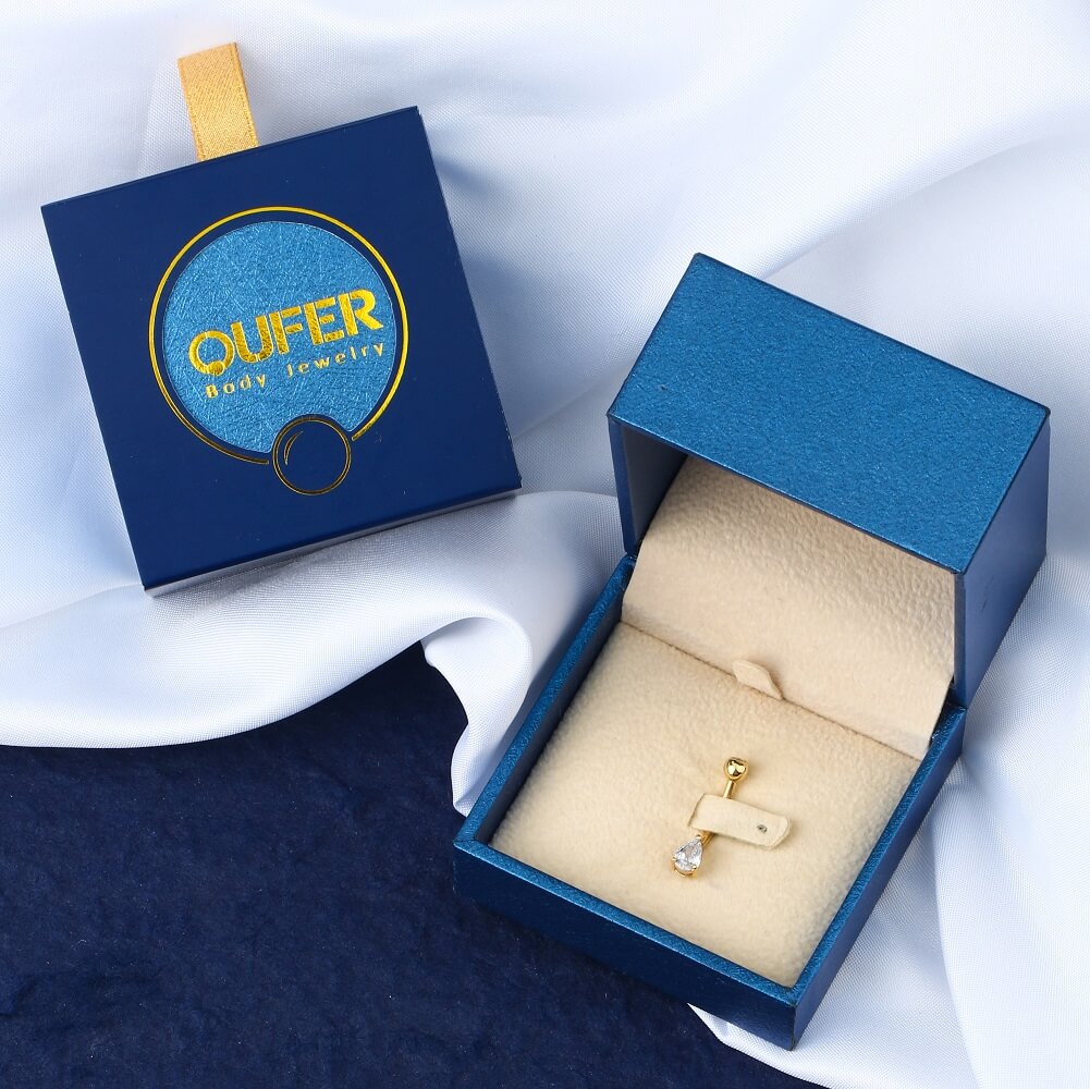 14K Gold Teardrop CZ Belly Ring