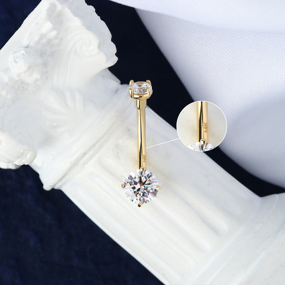 14K Gold Round CZ Belly Ring