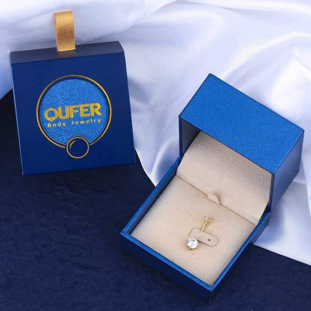 14K Gold Round CZ Belly Ring