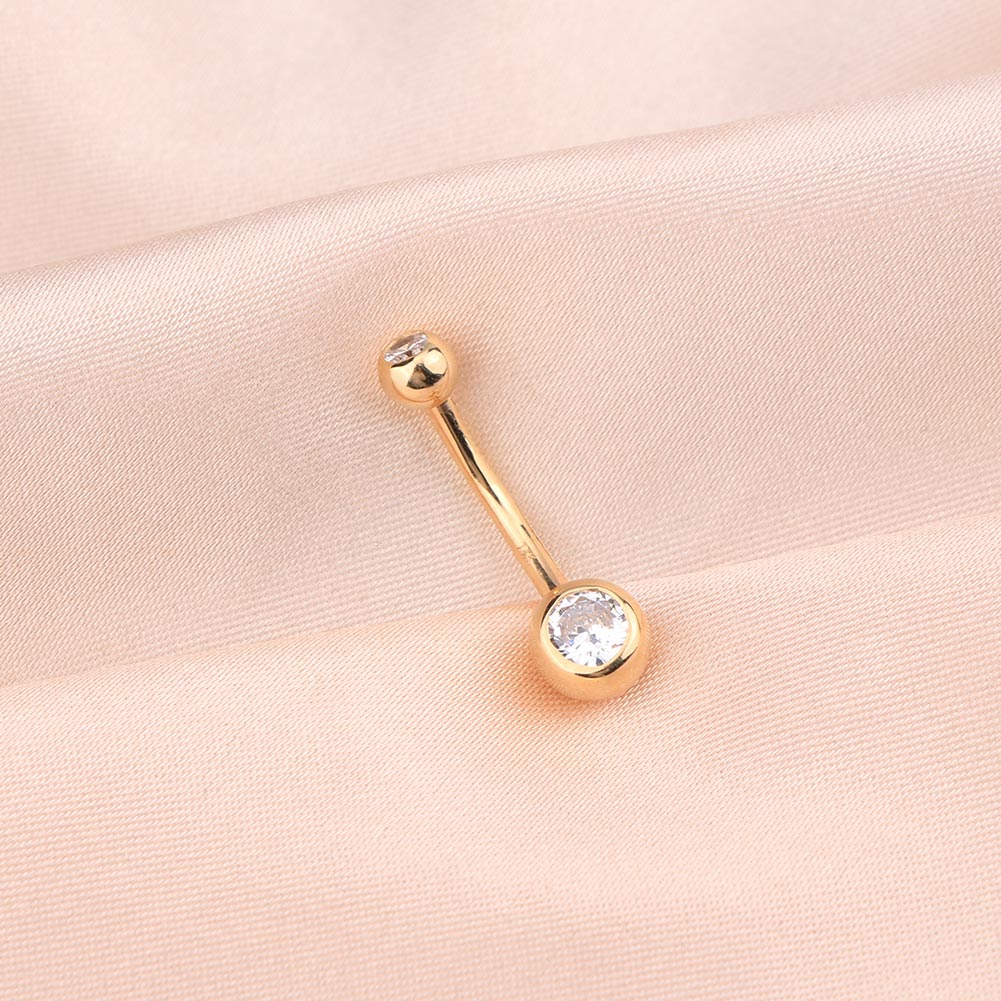 14K Gold Round CZ Belly Ring