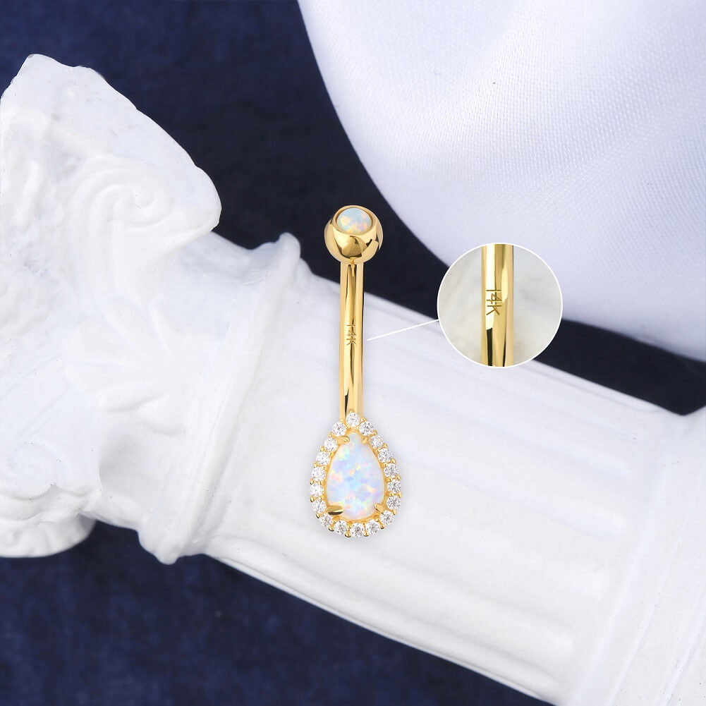 14K Gold Opal Teardrop Belly Ring