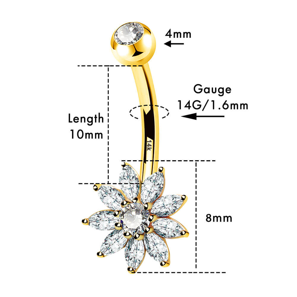 14K Gold CZ Flower Belly Ring
