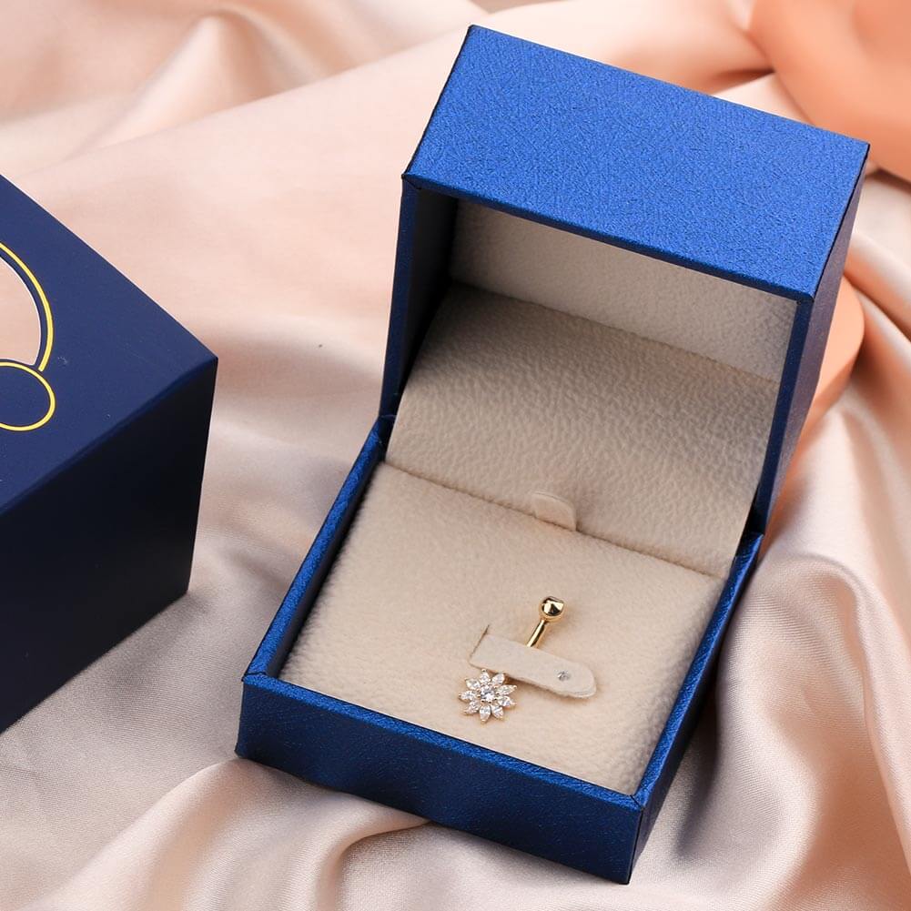 14K Gold CZ Flower Belly Ring