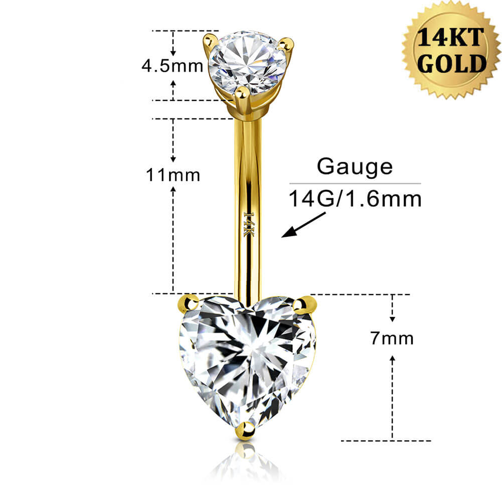 14K Gold Heart CZ Belly Ring