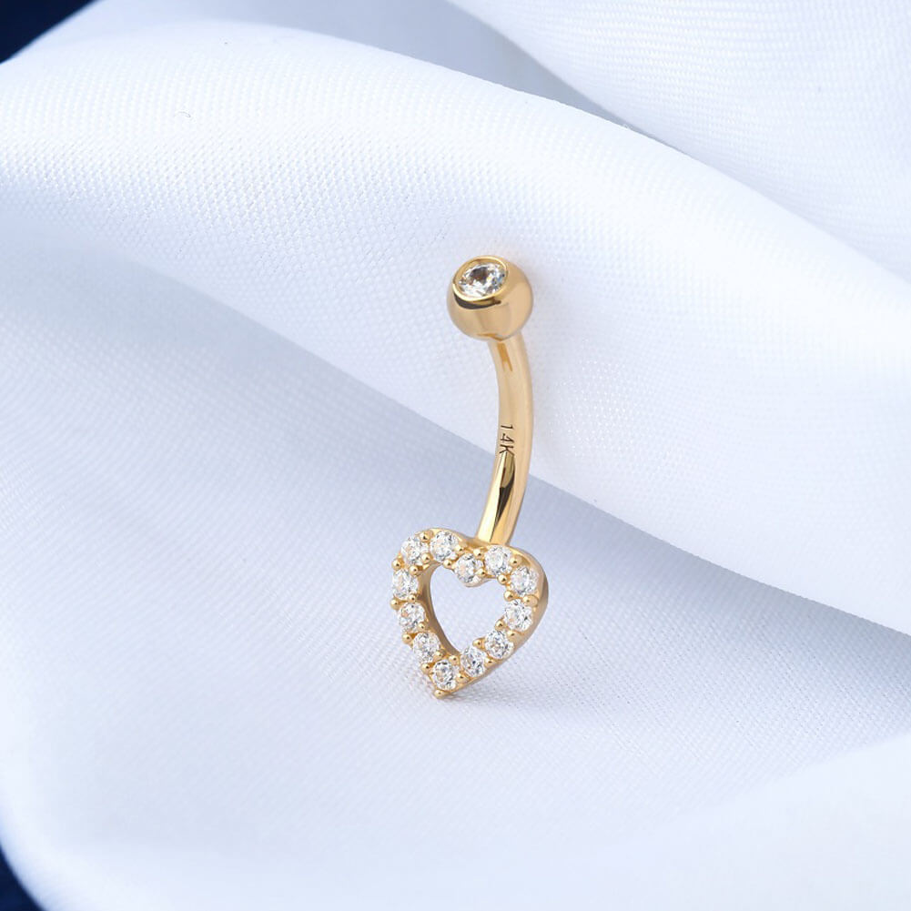 14K Gold Heart CZ Belly Ring