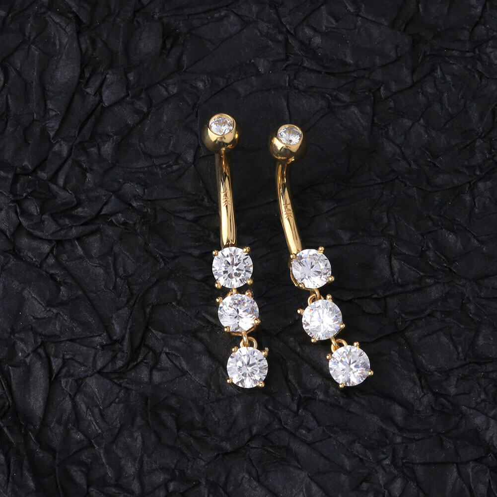 14K Gold Dangle Round CZ Belly Ring