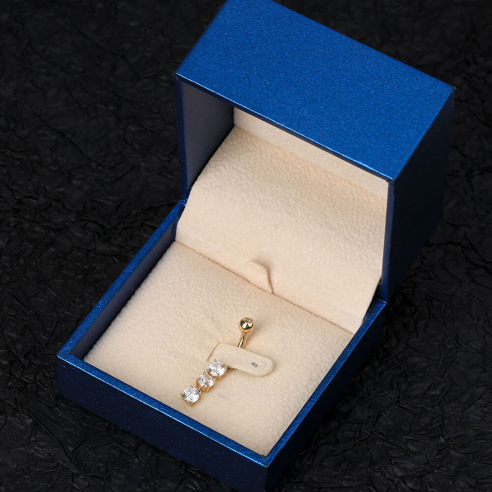 14K Gold Dangle Round CZ Belly Ring