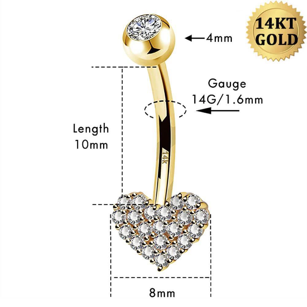14K Gold Clear Heart CZ Belly Ring