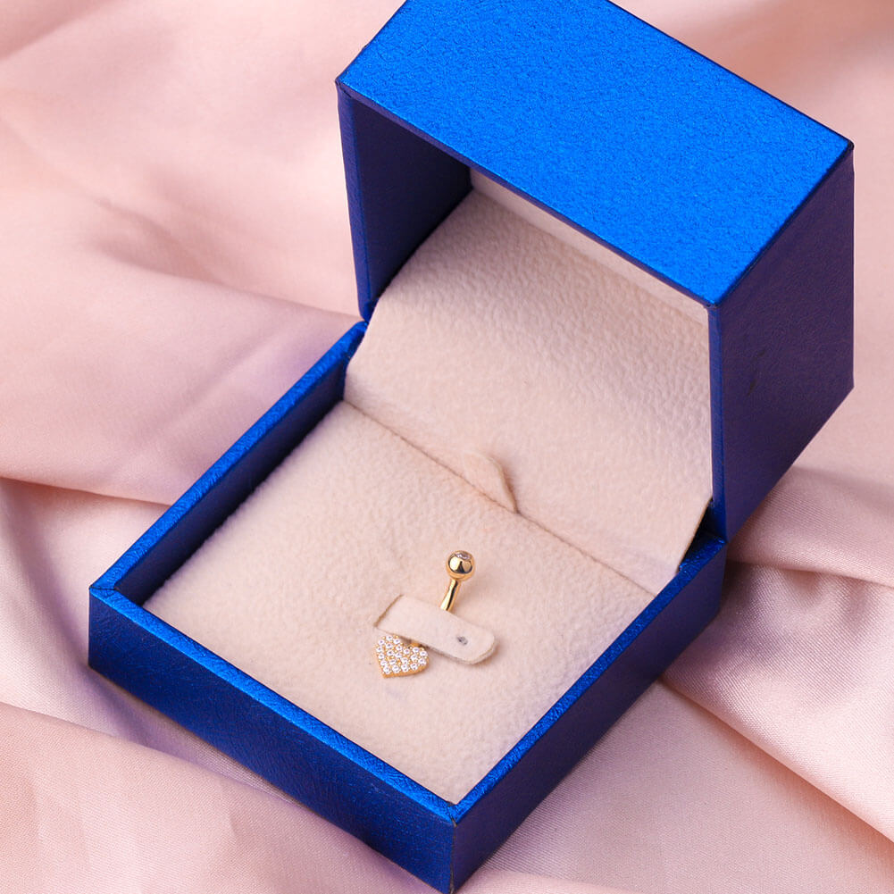 14K Gold Clear Heart CZ Belly Ring