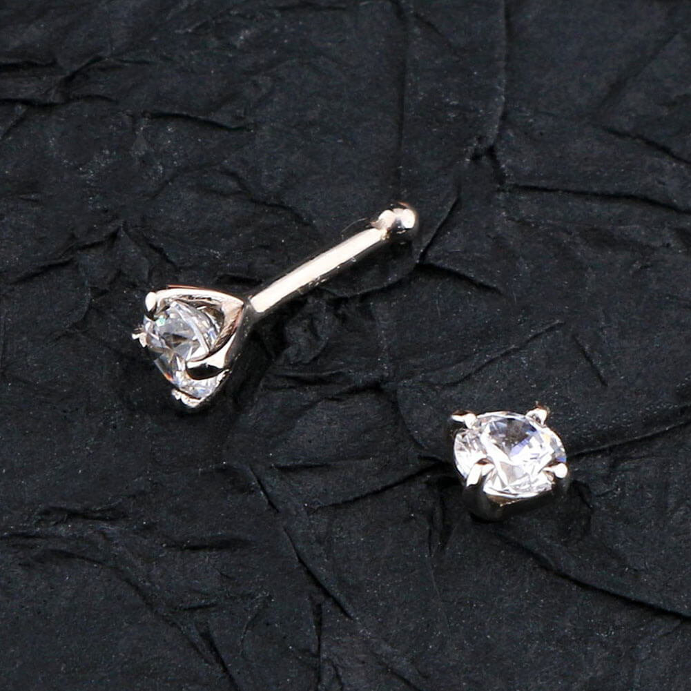 14K White Gold Round CZ Nose Stud