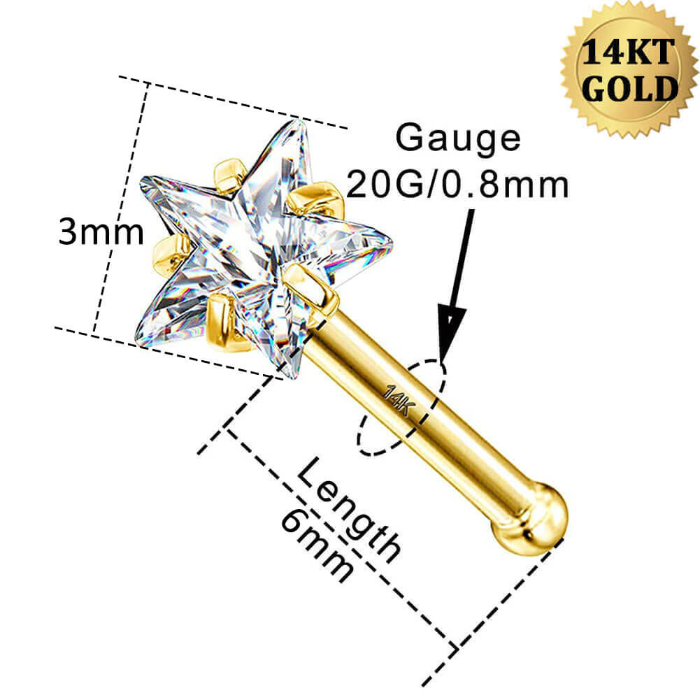 14K Gold Tiny Star CZ Nose Stud