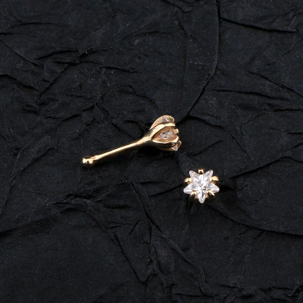 14K Gold Tiny Star CZ Nose Stud