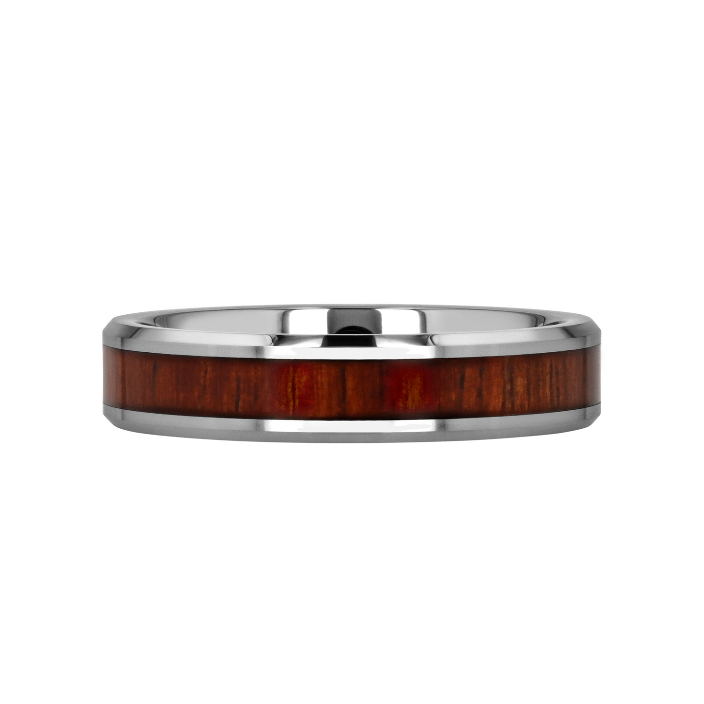 KONA Koa Wood Inlaid Tungsten Carbide Ring with Bevels - 4mm
