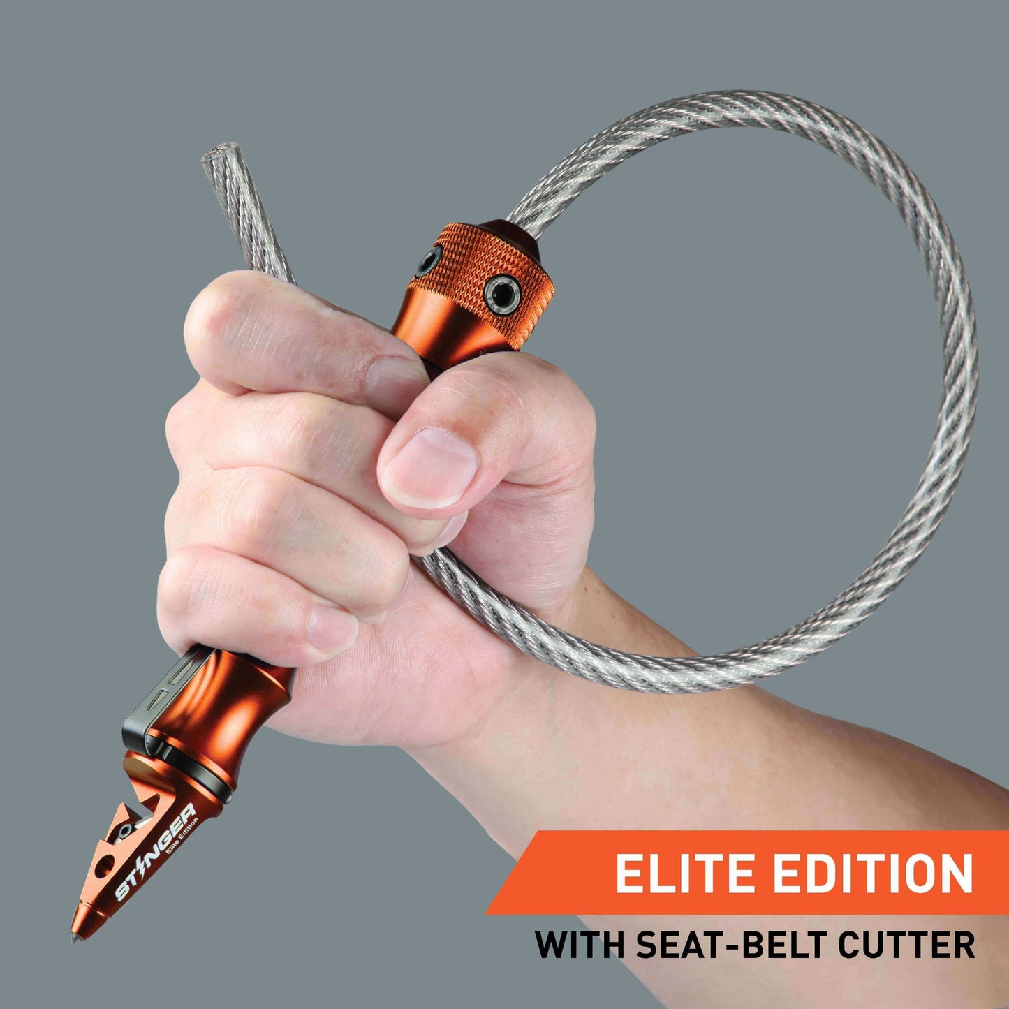Stinger Whip Car Emergency Tool with Seat Belt Cutter and Window Breaker (Elite Edition, Orange)