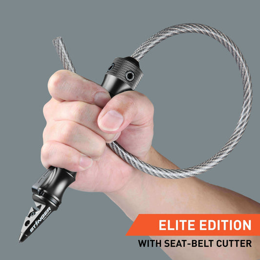 Stinger Whip Car Emergency Tool with Seat Belt Cutter and Window Breaker (Elite Edition, Black)
