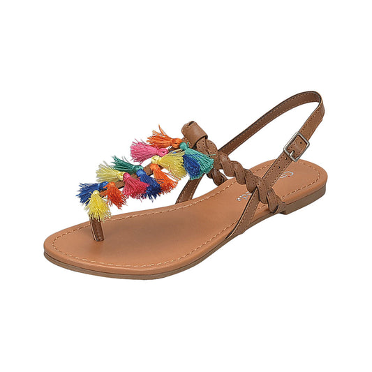 Lucia: Flat Sandal with Multi Colored Tassel