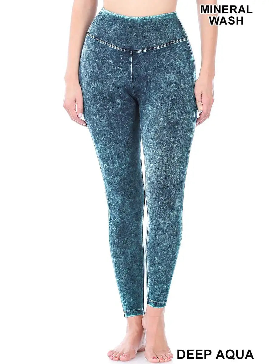 Mineral Washed Wide Waistband Leggings Deep Aqua