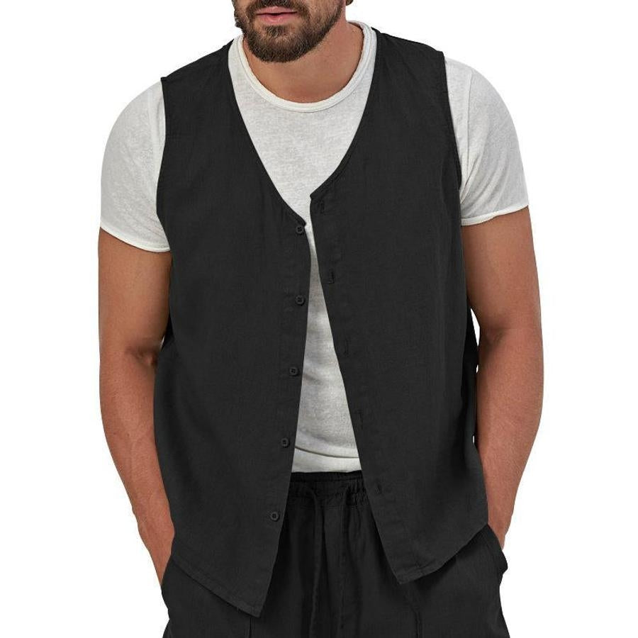 Casual men's non-stretch vest & shorts set (no white t-shirt)