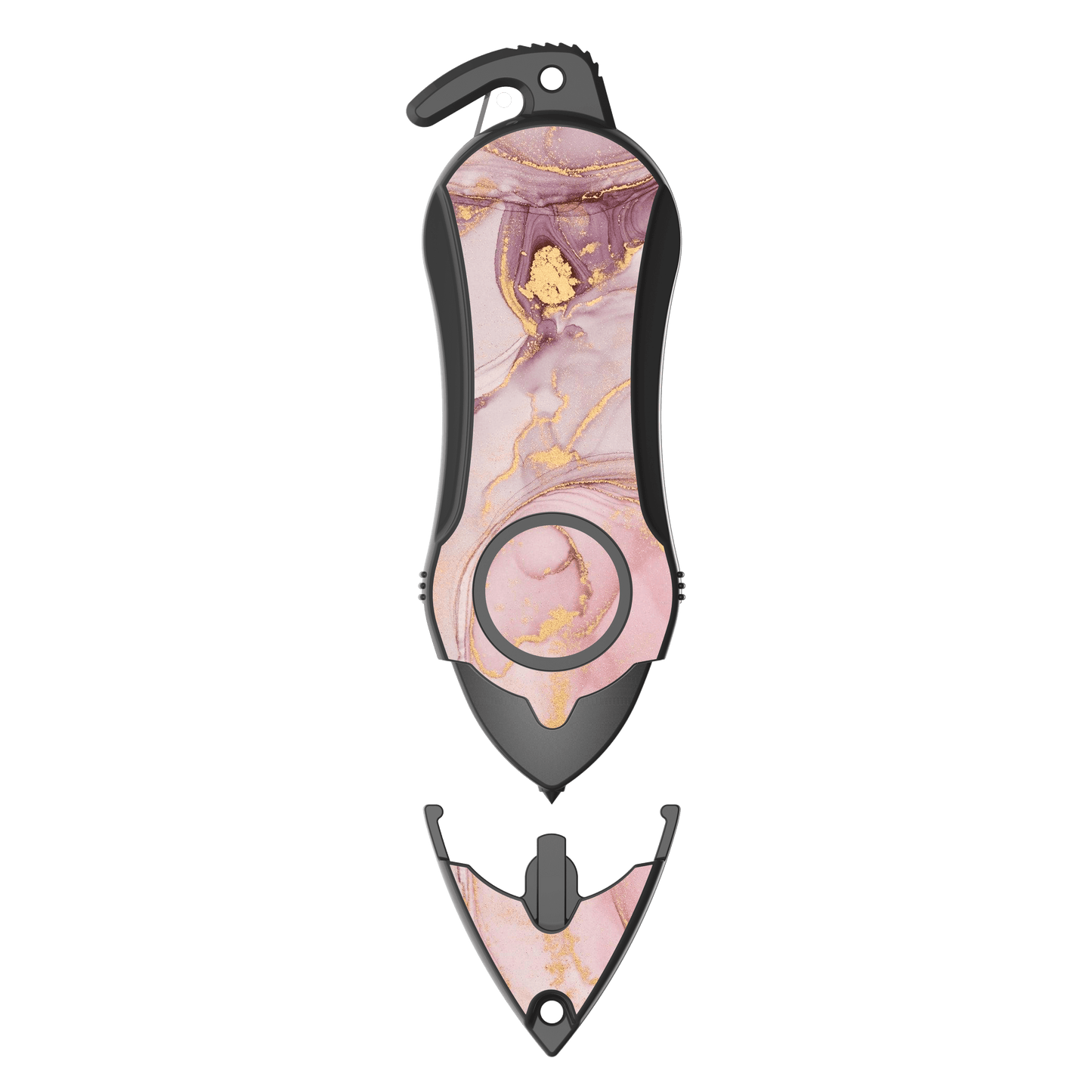 Personal Alarm Keychain Set: Safety Panic Alarm Siren, Seatbelt Cutter, Car Window Breaker, Wristlet Keychain, Contactless Key Tool, Pocket Flashlight (Pink Marble)