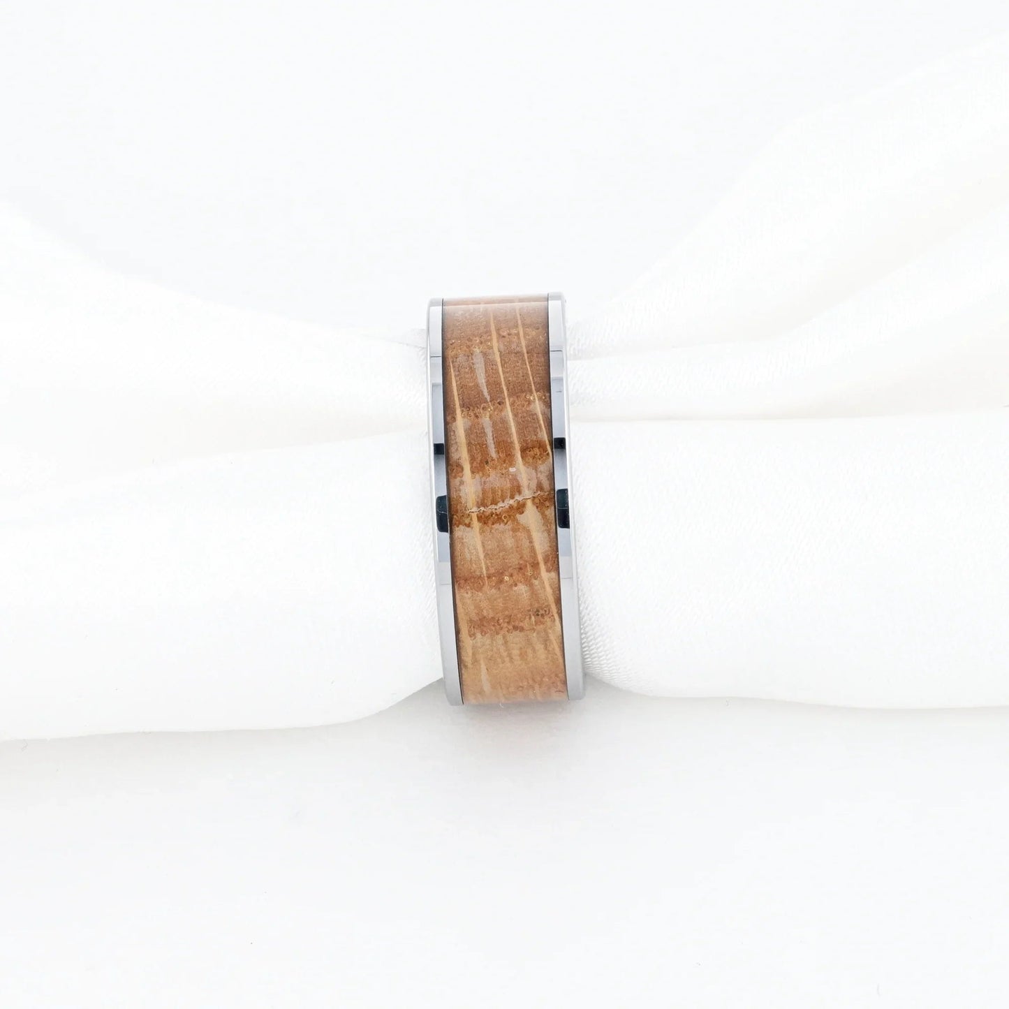 MALT Whiskey Barrel Inlaid Tungsten Men's Wedding Band With Flat Polished Edges Made From Genuine Whiskey Barrels - 8mm