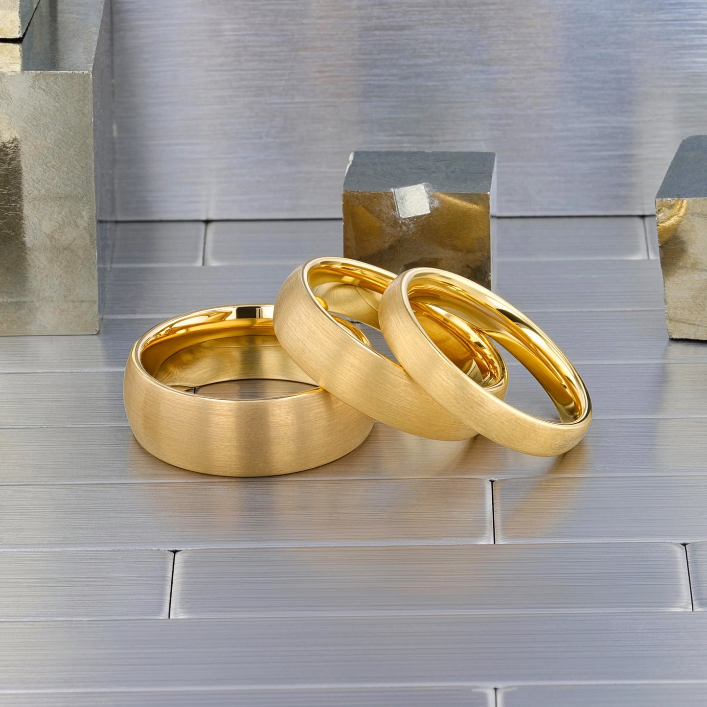 MILLER Gold Plated Tungsten Domed Ring with Brushed Finish - 8mm