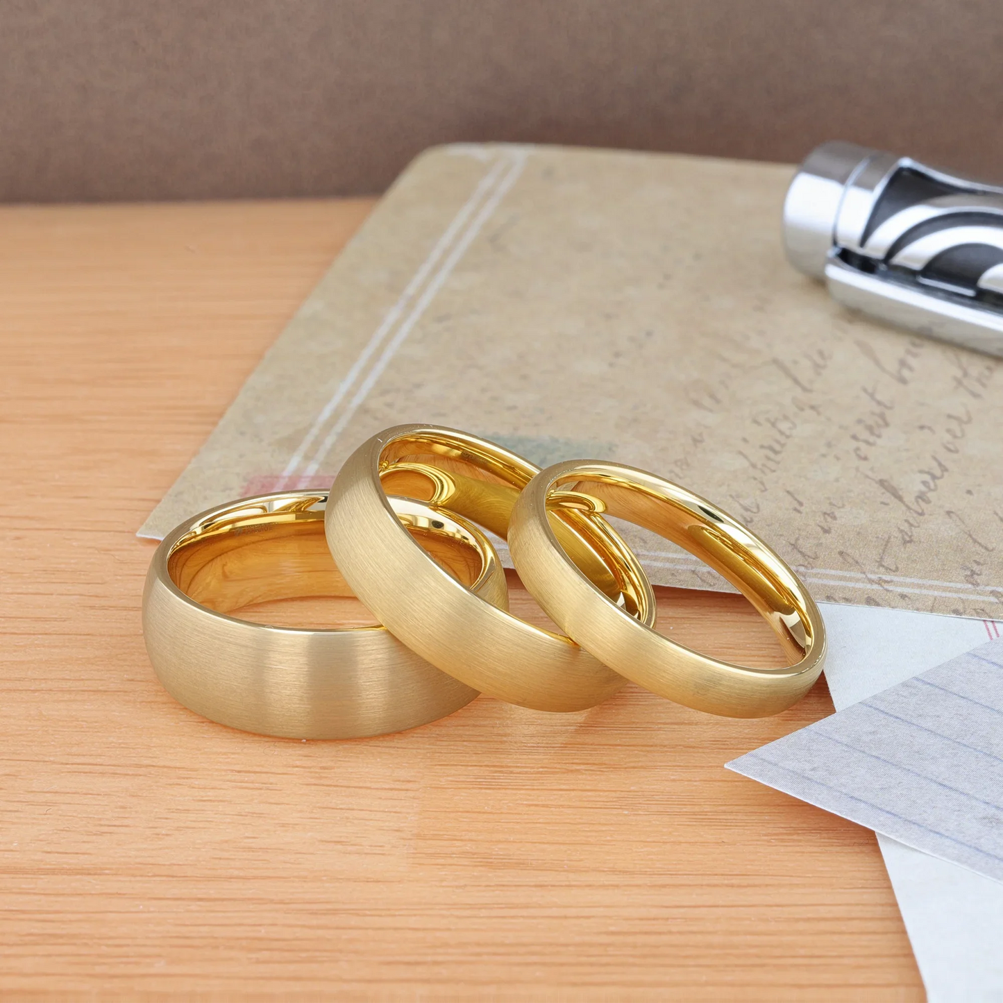 MILLER Gold Plated Tungsten Domed Ring with Brushed Finish - 8mm