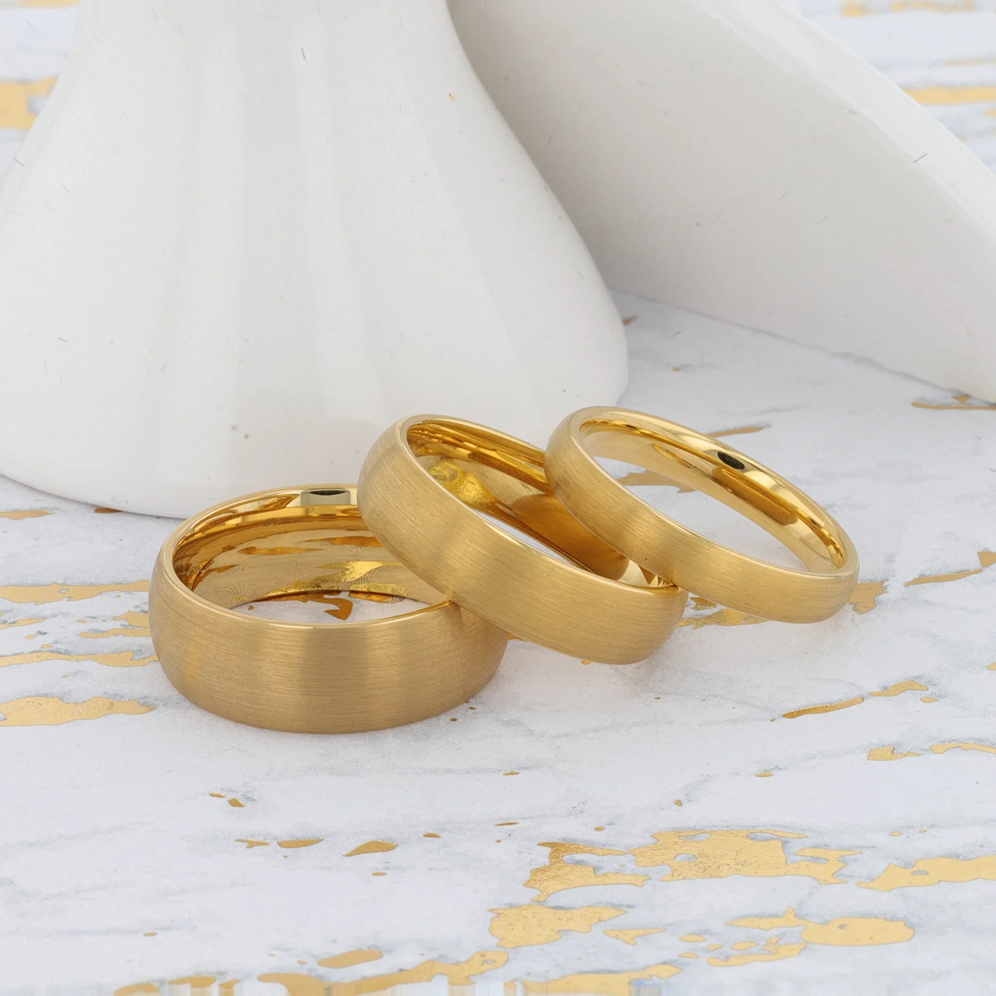 MILLER Gold Plated Tungsten Domed Ring with Brushed Finish - 8mm