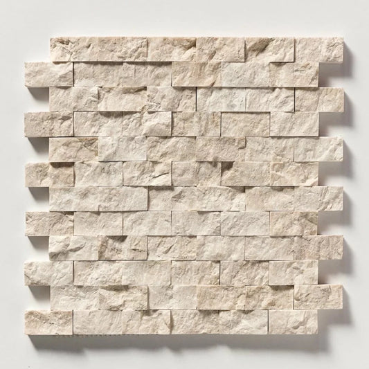 Desert Cream 12 5/8"x12 5/8" Rock Face 1"x2" Marble Mosaic Tile