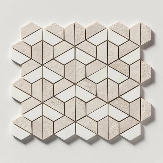 Royal And Snow White 10 3/8"x12" Textured 3d Hexagon Marble Mosaic Tile