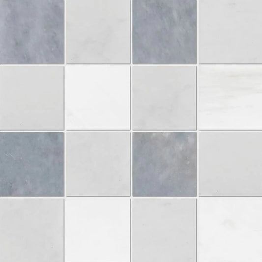 Allure Light Snow White Glacier 16"x16" Honed Marble 4"x4" Mosaic Tile