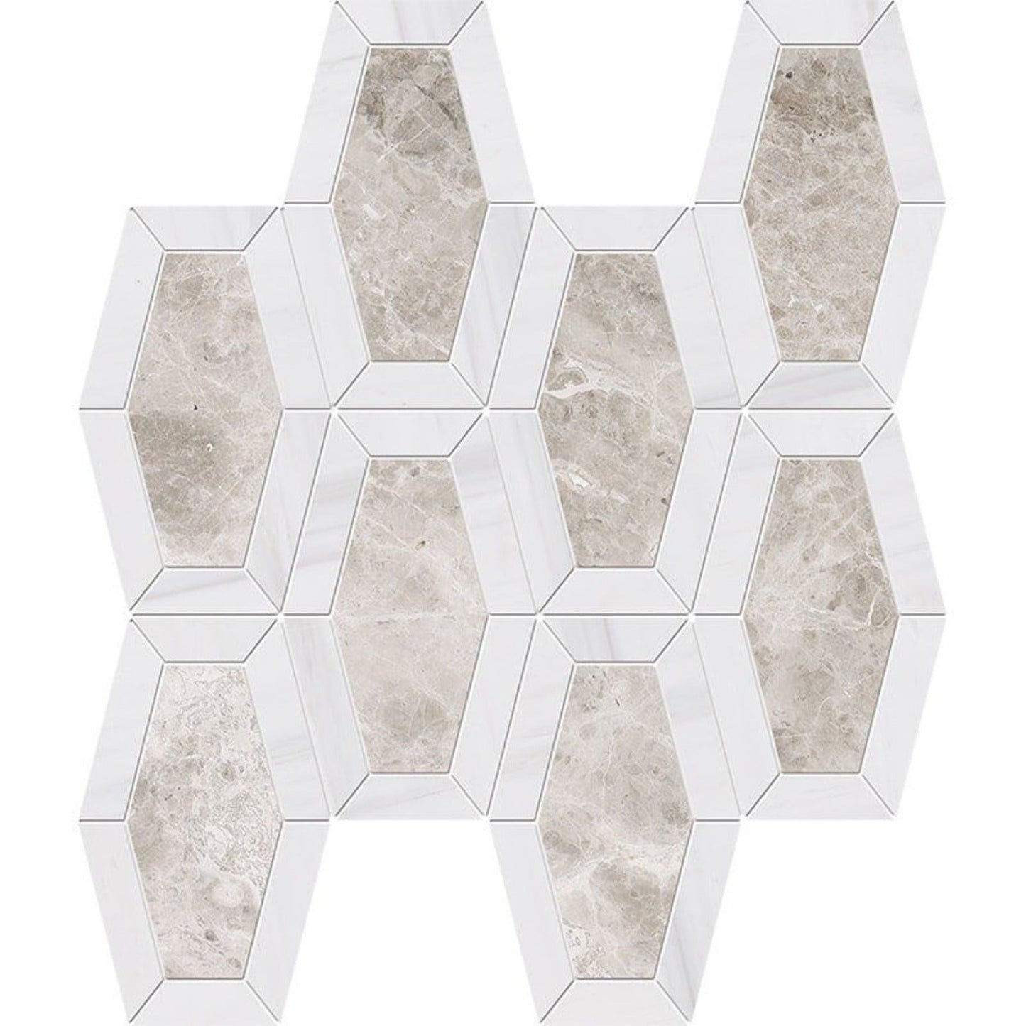 Silver Clouds Snow White 10 1/4"x12 13/16" Multi Finish Lincoln Marble Mosaic Tile