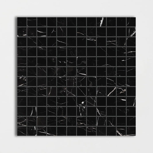 Black Honed 12"x12" Marble 1"x1" Mosaic Tile