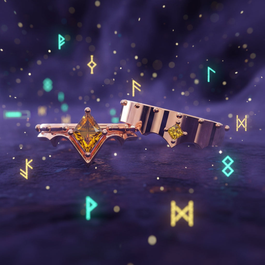 Marksman's Ring Set (Women)- 14k Yellow Gold Video Game Inspired Rings