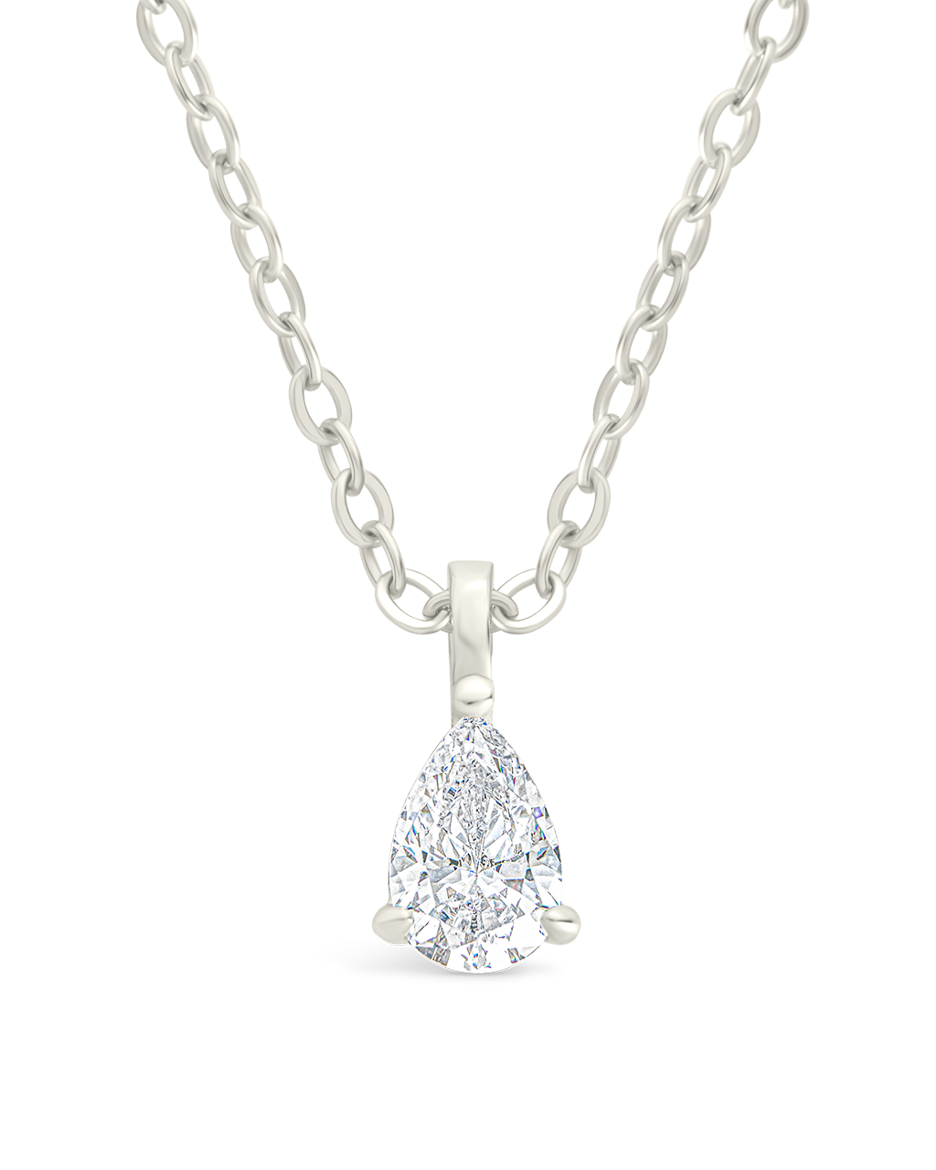 Sterling Silver Pear CZ Prong Set Pendant