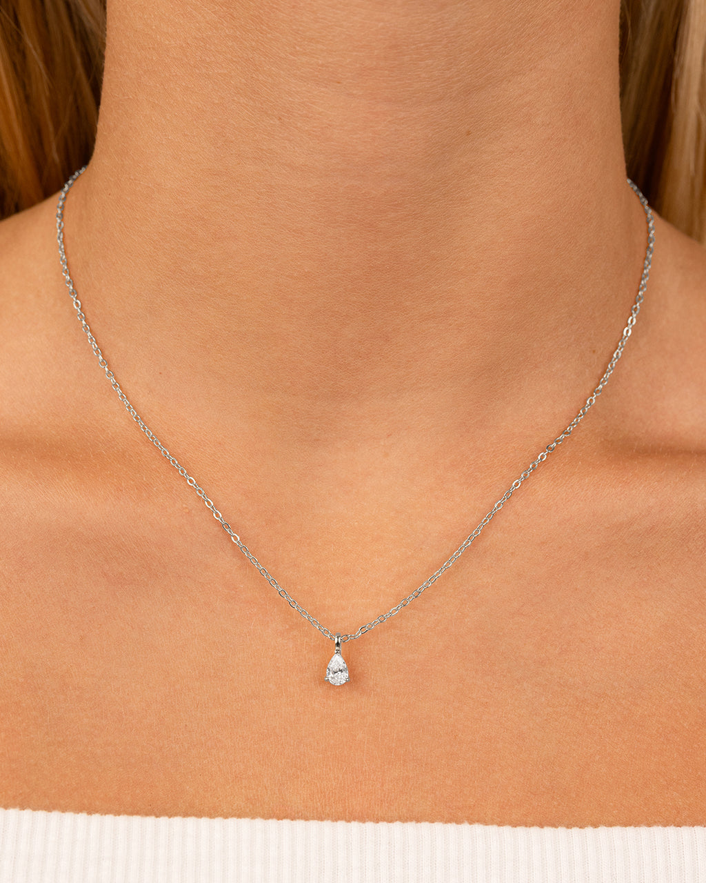 Sterling Silver Pear CZ Prong Set Pendant