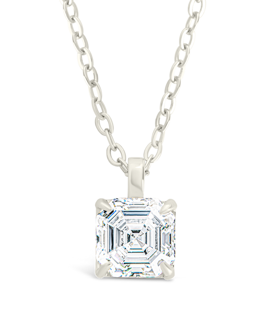 Sterling Silver Asscher Prong Set Pendant