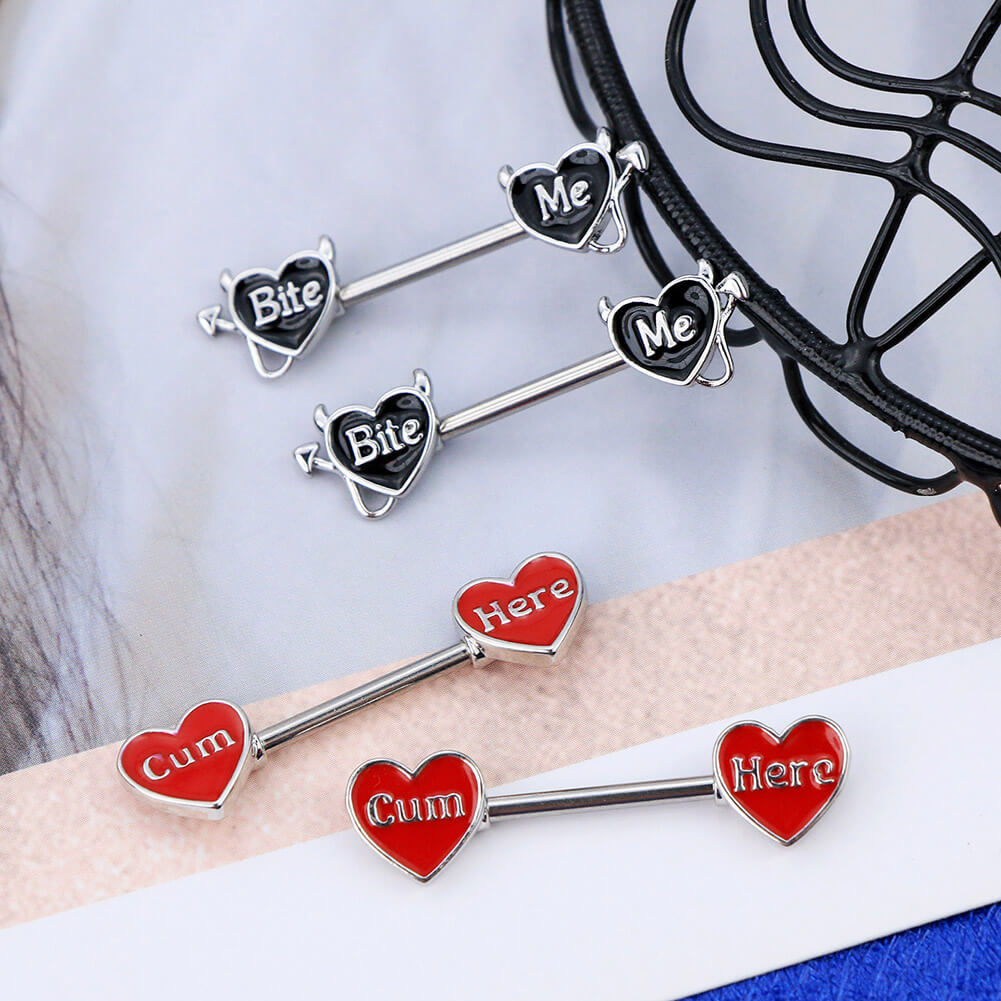 2Pcs BlackRed Sexy Heart Letter Nipple Barbell Pack