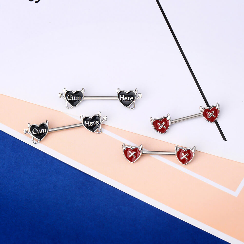 2Pcs BlackRed Sexy Heart Letter Nipple Barbell Pack