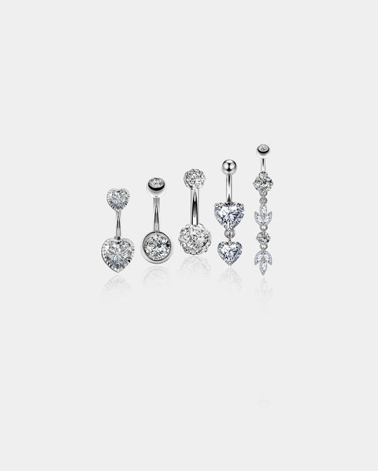5Pcs CZ Dangle Belly Rings Set